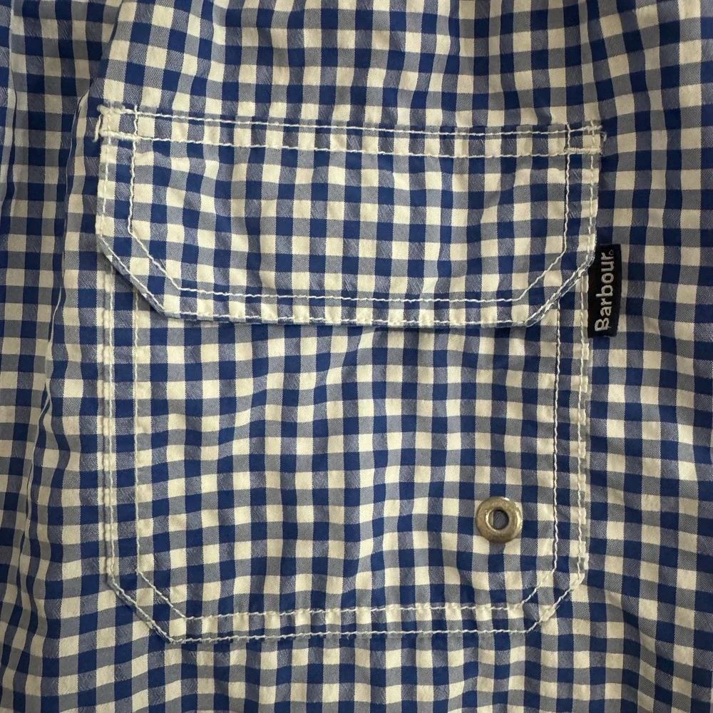 Barbour Men's Gingham Swim Shorts Blue White Mesh Lined Size S